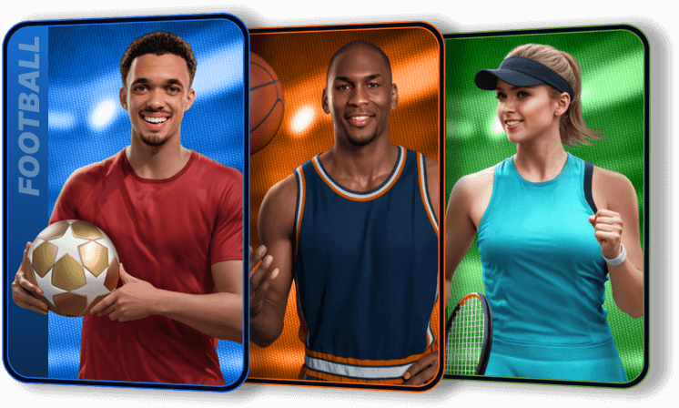 Collage di atleti di calcio, basket e tennis su Boomerang Bet