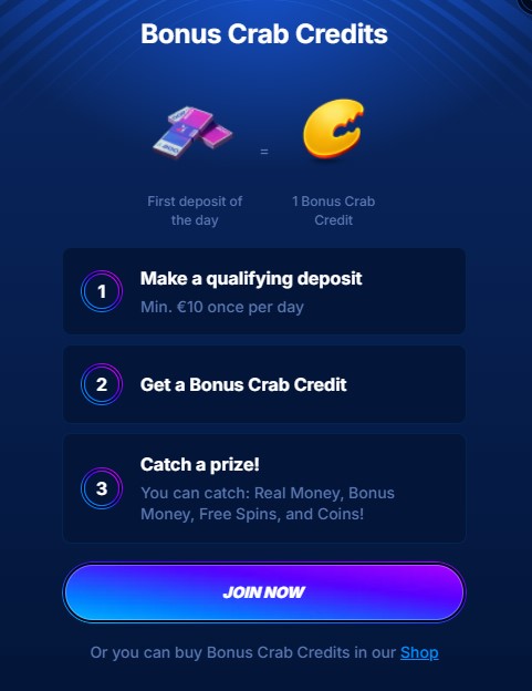 Il gioco Bonus Crab per riscattare premi nel programma fedeltà di Boomerang Casino